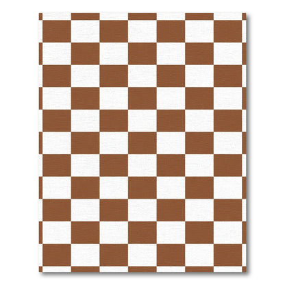 Brown White Classic Checkered Squares Rug