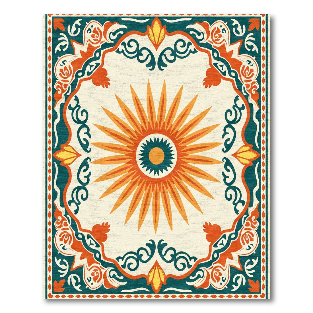 Vibrant Sunburst Medallion Border Rug