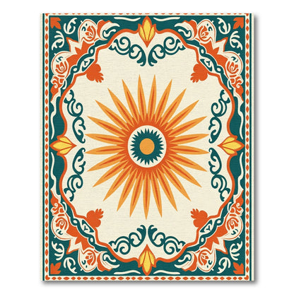 Vibrant Sunburst Medallion Border Rug