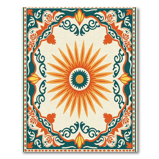 Vibrant Sunburst Medallion Border Rug