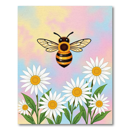Whimsical Bee Daisy Pastel Sky Rug