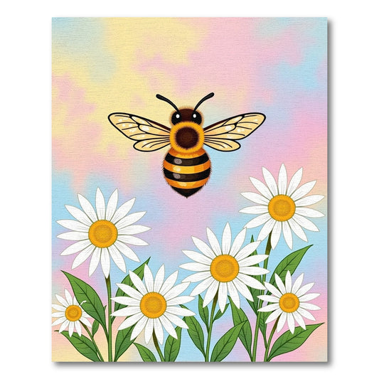 Whimsical Bee Daisy Pastel Sky Rug