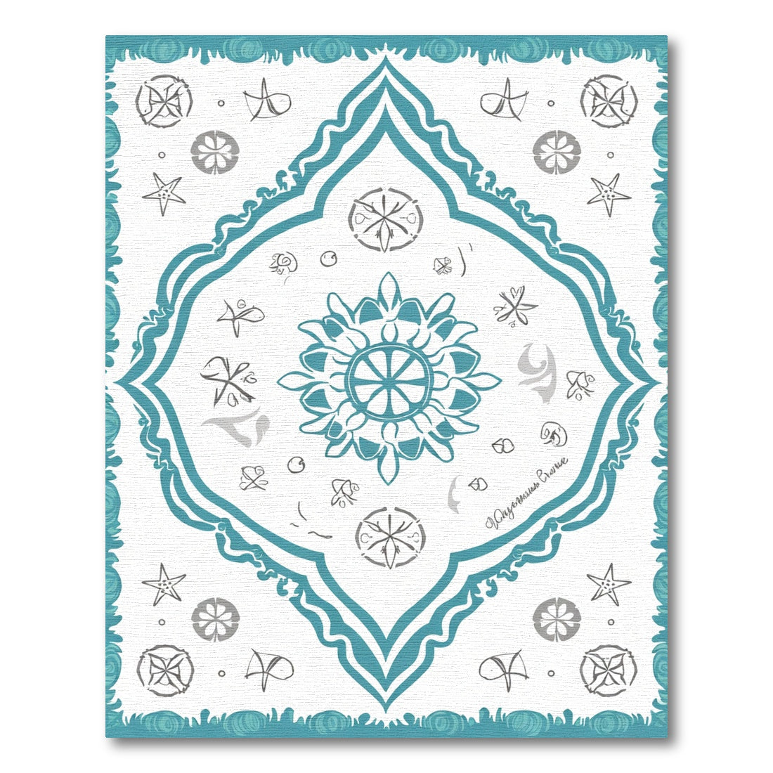 Teal Teal Starburst Mandala Medallion Rug