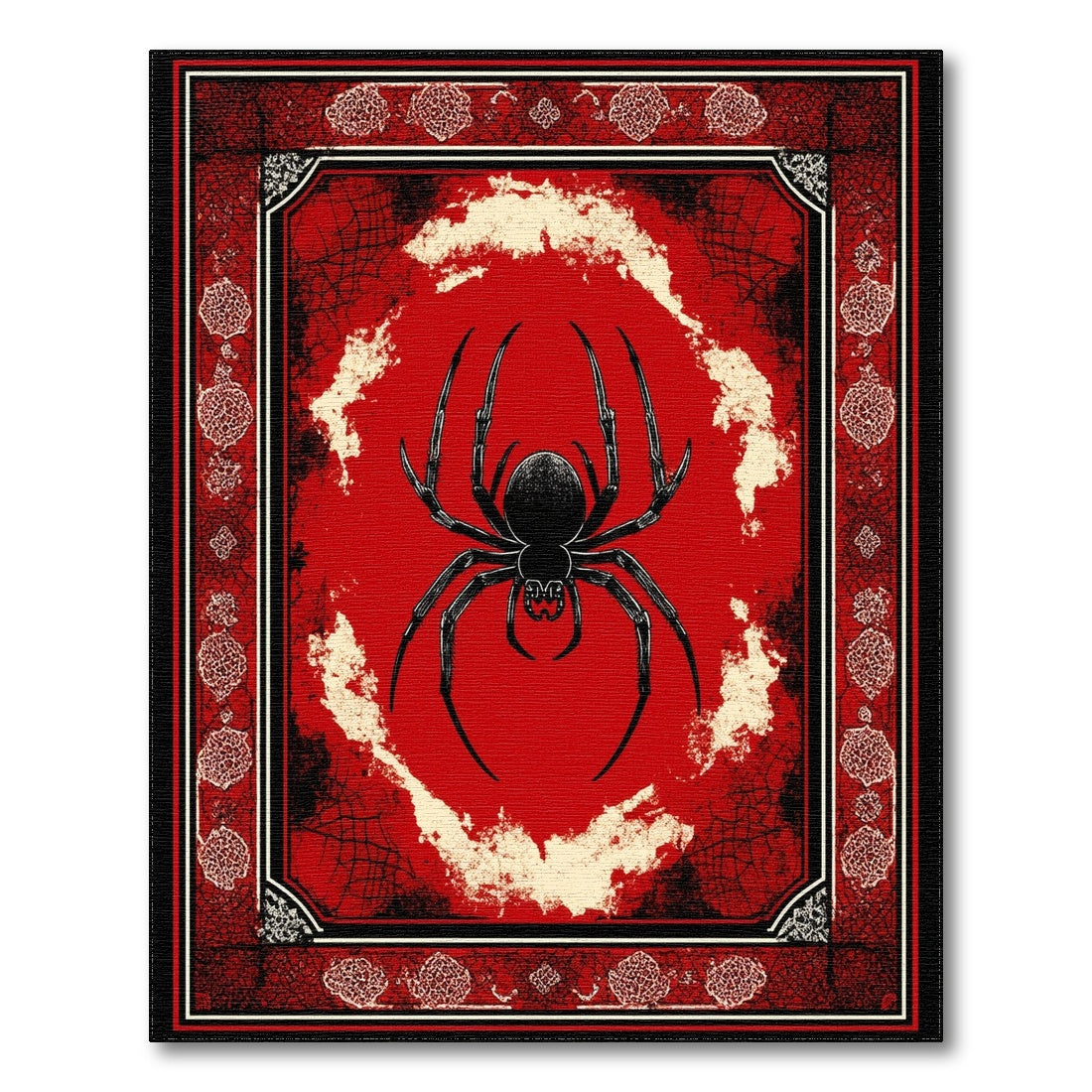Red Gothic Spider Distressed Area Rug