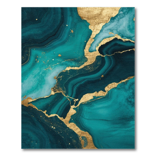 Teal Gold Abstract Marble Area Rug