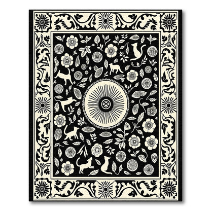 Black and Cream Whimsical Cat Garden Rug