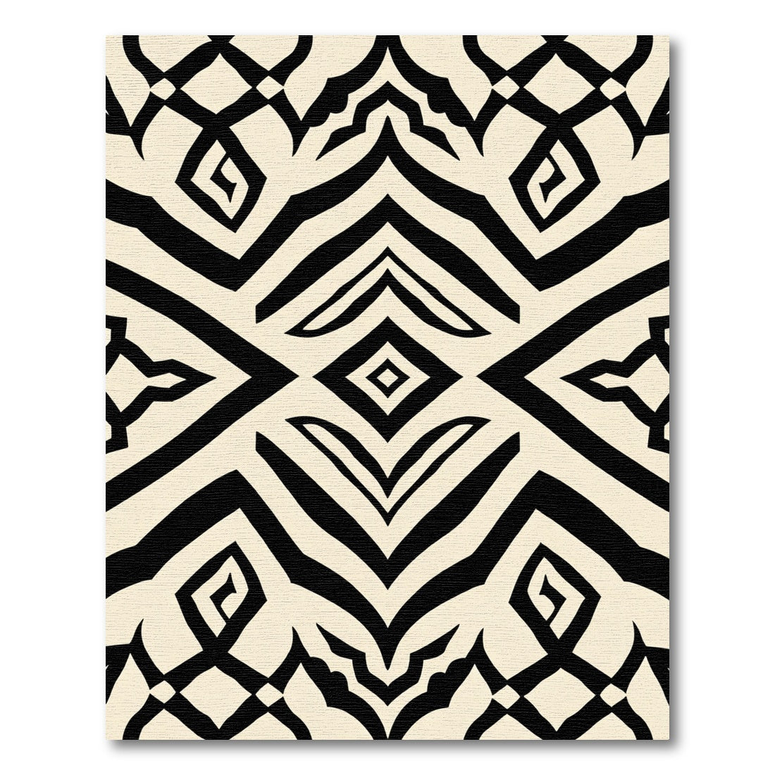 Geometric Black Ivory Tribal Diamond Rug