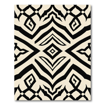 Geometric Black Ivory Tribal Diamond Rug
