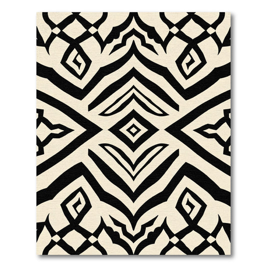 Geometric Black Ivory Tribal Diamond Rug