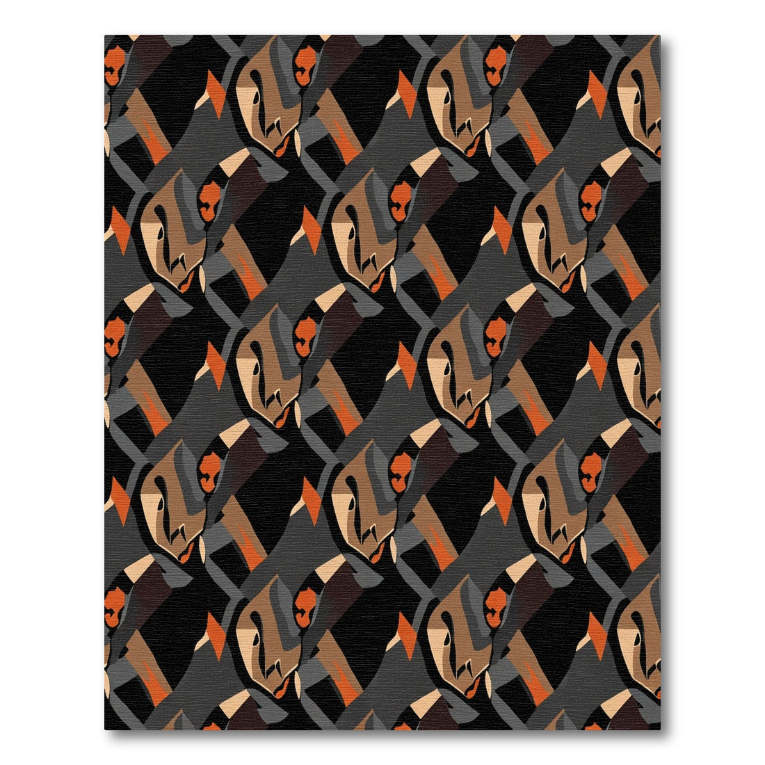 Abstract Cubist Faces Black Orange Rug