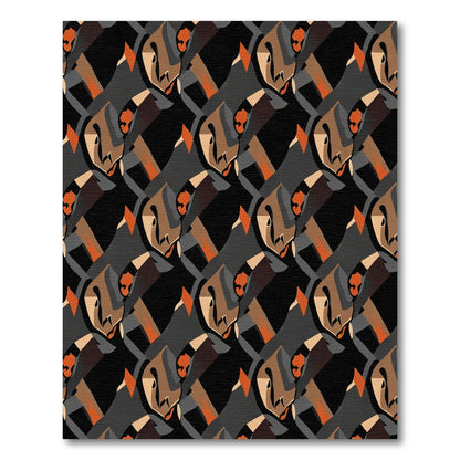 Abstract Cubist Faces Black Orange Rug