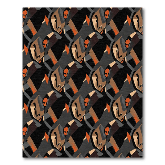 Abstract Cubist Faces Black Orange Rug