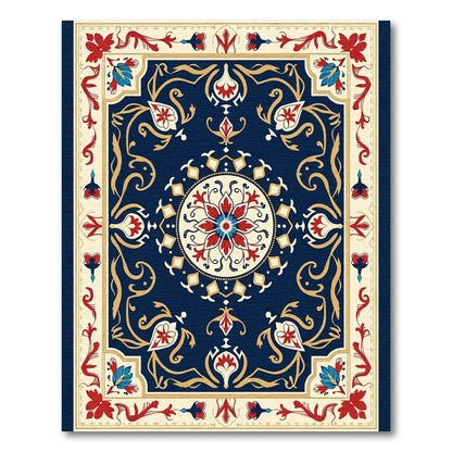 Intricate Deep Blue Floral Medallion Rug