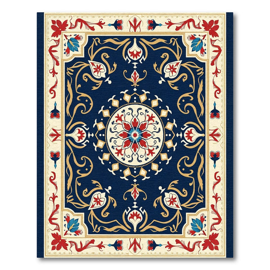 Intricate Deep Blue Floral Medallion Rug