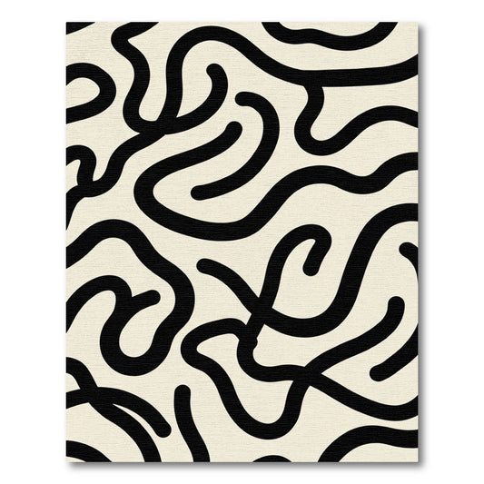 Black Organic Line Swirl Cream Rug