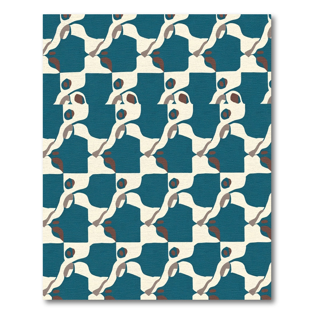 Teal Cream Abstract Organic Swirl Rug