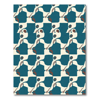 Teal Cream Abstract Organic Swirl Rug