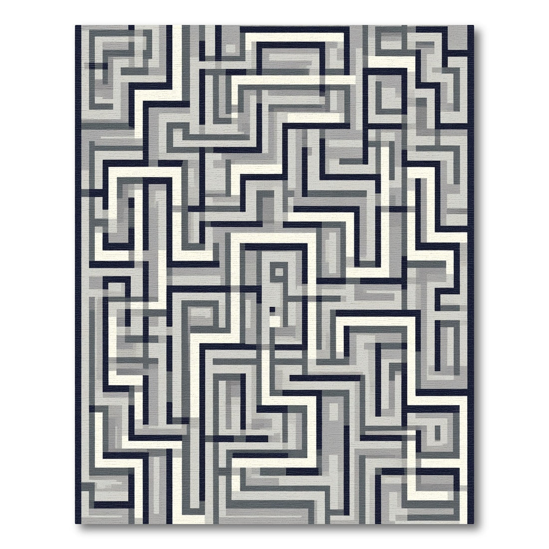 Monochrome Geometric Maze Overlay Rug