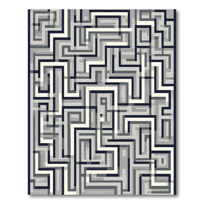 Monochrome Geometric Maze Overlay Rug