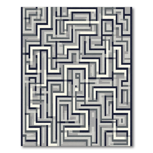 Monochrome Geometric Maze Overlay Rug