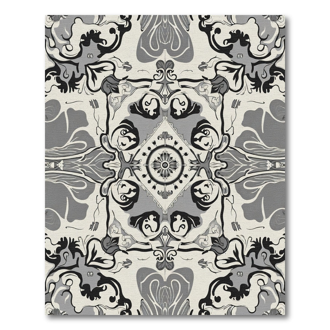 Monochromatic Floral Scroll Mandala Rug