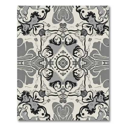 Monochromatic Floral Scroll Mandala Rug