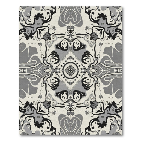 Monochromatic Floral Scroll Mandala Rug