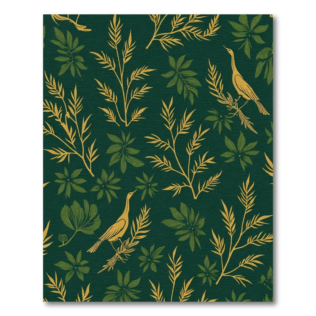 Emerald Leafy Branches Crane Motif Rug
