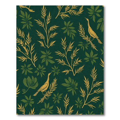 Emerald Leafy Branches Crane Motif Rug