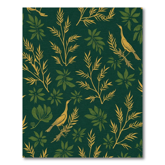 Emerald Leafy Branches Crane Motif Rug