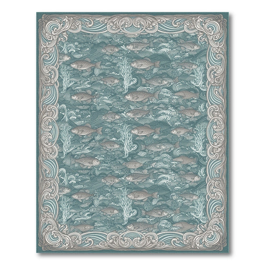 Blue Teal Fish Area Rug
