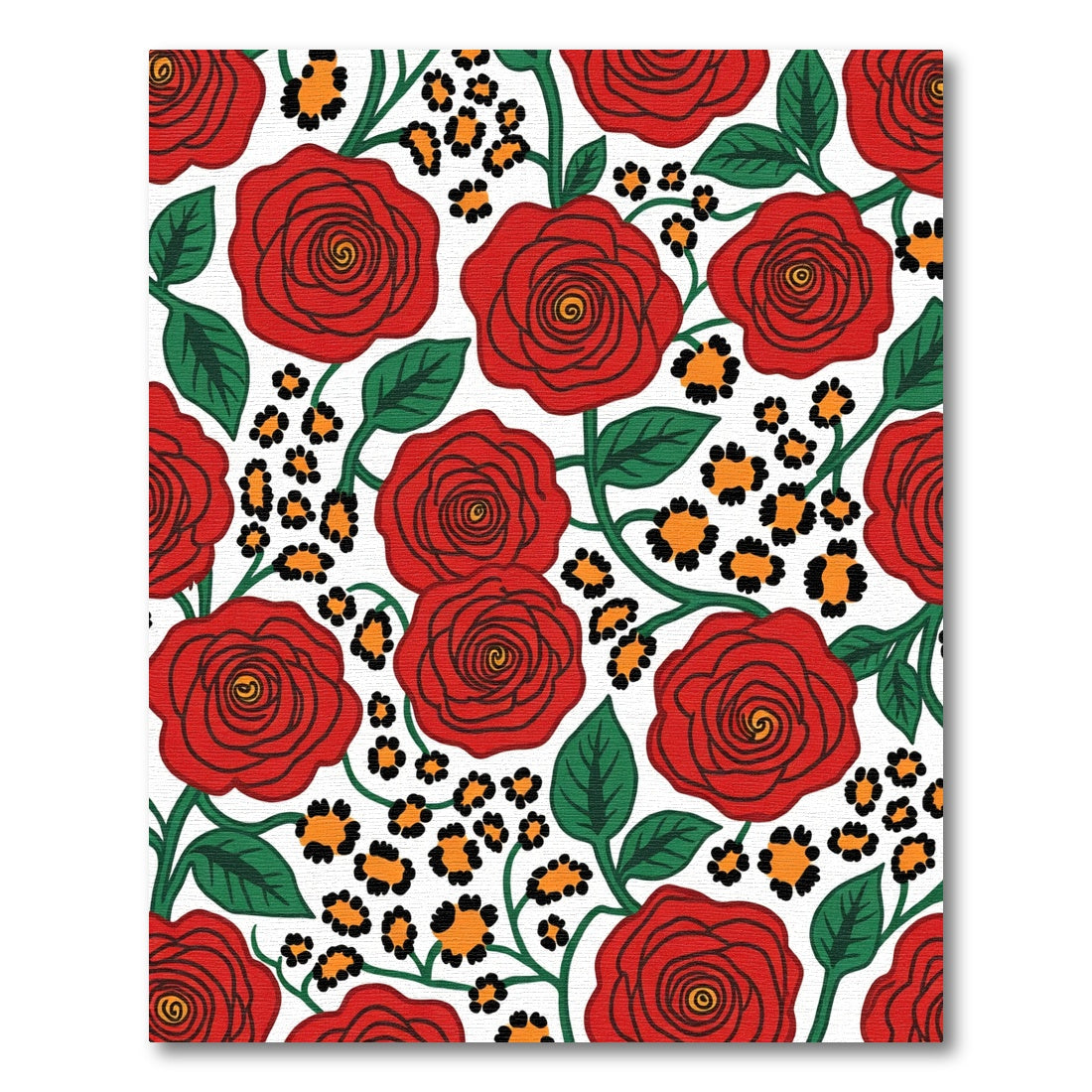Bold Red Rose Leopard Floral Vines Rug