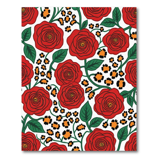 Bold Red Rose Leopard Floral Vines Rug