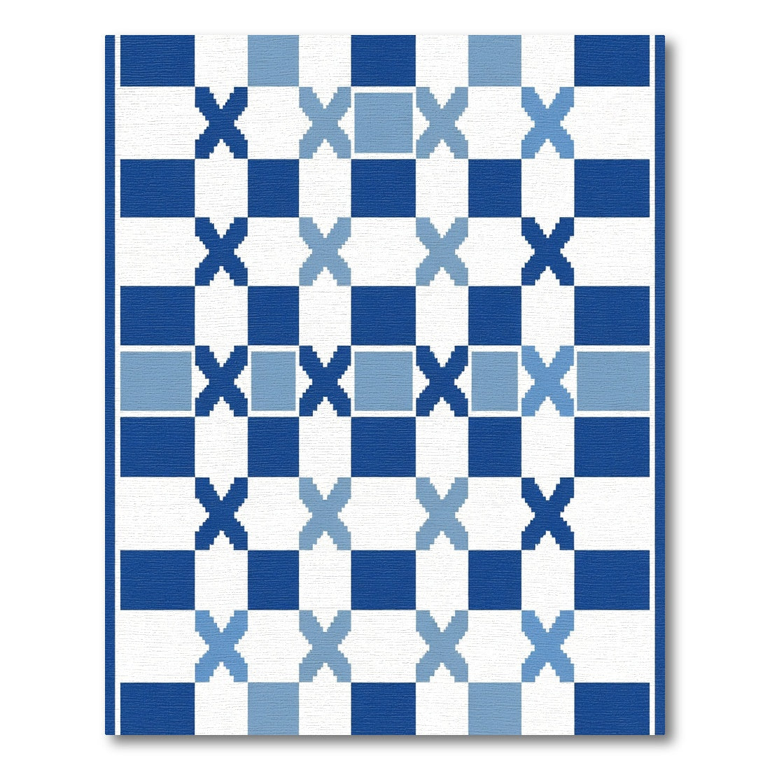 Deep Blue White Geometric Squares Rug