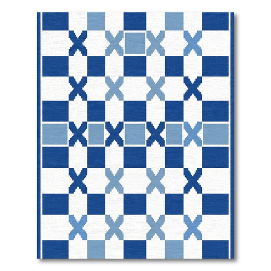 Deep Blue White Geometric Squares Rug