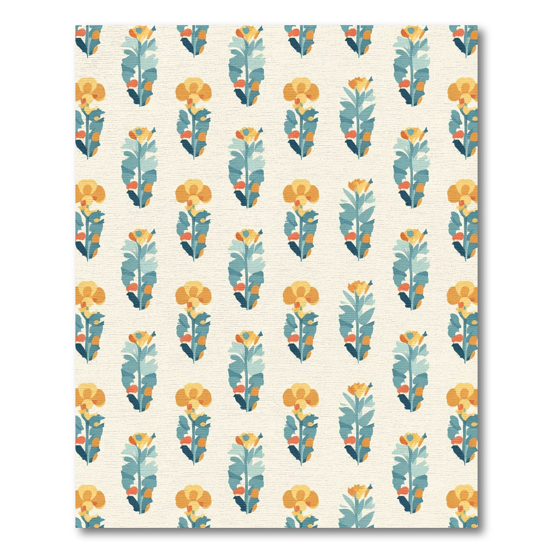 Golden Yellow Teal Budding Blossom Rug