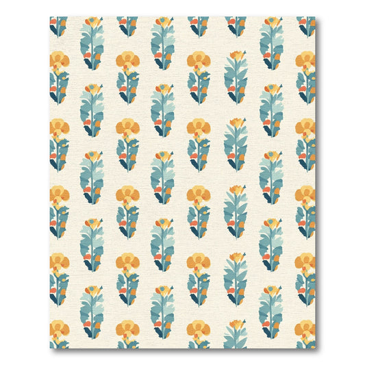 Golden Yellow Teal Budding Blossom Rug