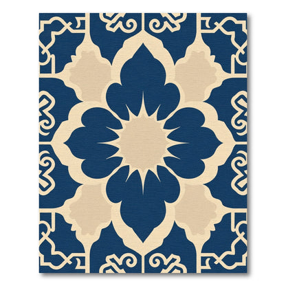 Indigo Cream Floral Mandalas Rug