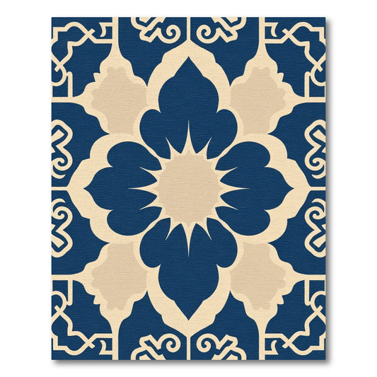 Indigo Cream Floral Mandalas Rug