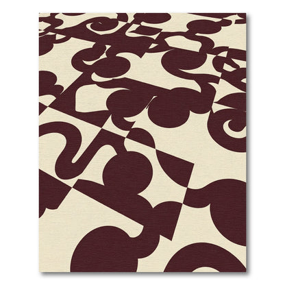 Crimson Cream Abstract Swirl Squares Rug