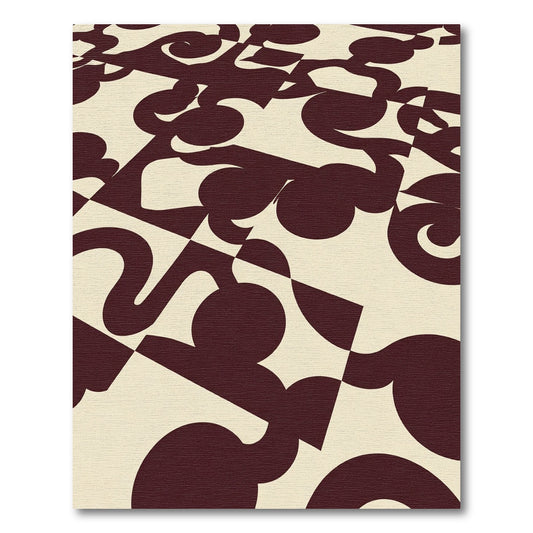 Crimson Cream Abstract Swirl Squares Rug
