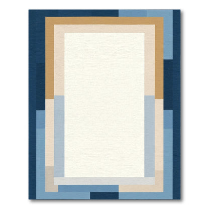 Abstract Navy Blue Layered Rectangles Rug
