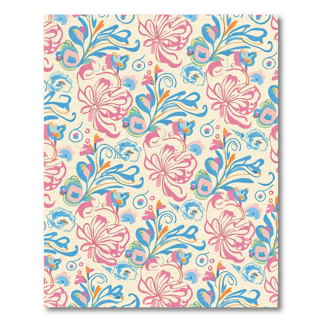 Pink Blue Whimsical Floral Vine Rug