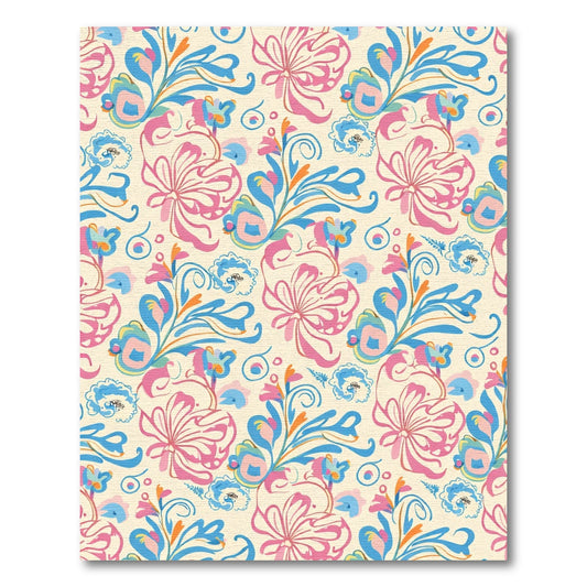 Pink Blue Whimsical Floral Vine Rug