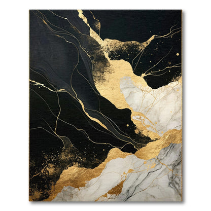 Black and White Black Gold Abstract Marble Area Rug