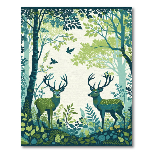 Emerald Deer Forest Birds Garden Rug