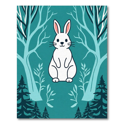 Cute White Bunny Forest Scene Rug