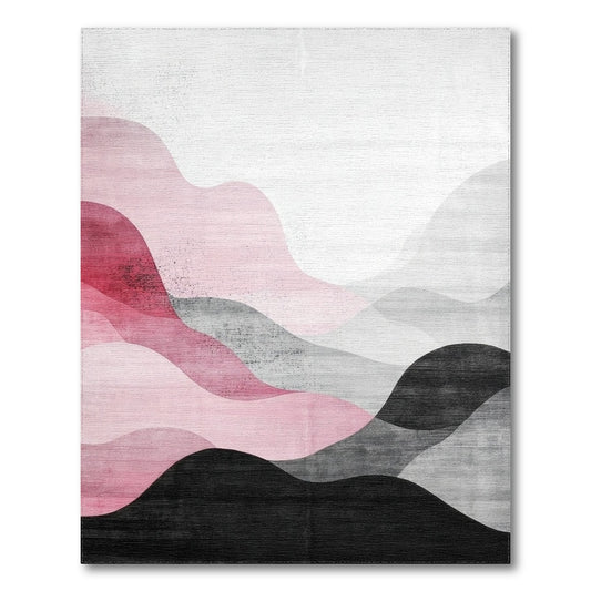 Abstract Pink Black Wave Area Rug