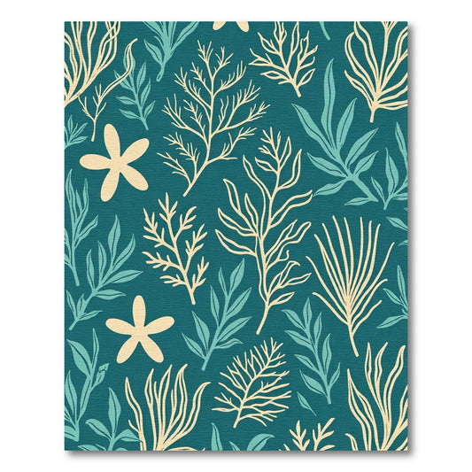 Coastal Coral Leaf Starfish Teal Rug