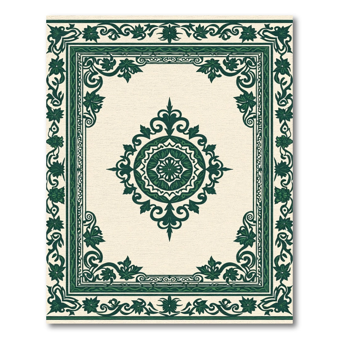 Ornate Forest Green Floral Medallion Rug
